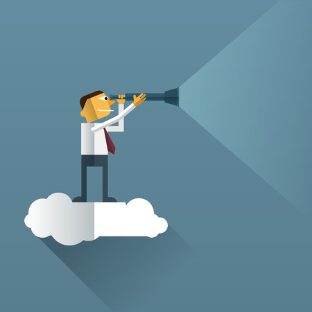 Smart Businessman looks through his telescope on cloud.Vision business conceptのイラスト素材