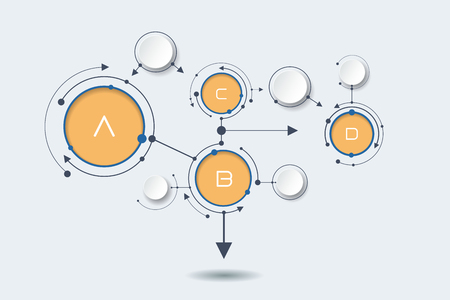 Vector illustration Abstract molecules with white paper circle and blank space for content, infographic template, communication, business, network and web design. Light gray color background.のイラスト素材