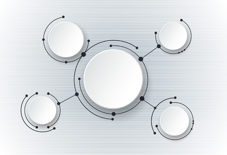 Illustration abstract molecules and global social media communication technology concept with 3D paper label- integrated circles and space for your content, business, infographic template, network and web designのイラスト素材