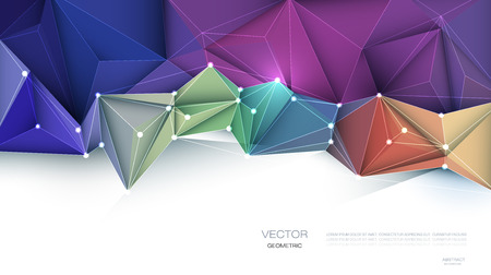 Vector Geometric, Polygonal ( Polygon ), Triangle pattern in molecule structure shape. Multicolored, blue, purple, yellow and green background with blank space for your content, banner, template, business, network and web designのイラスト素材