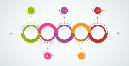 Vector timeline infographics design template with 3D paper label, integrated circles background. Blank space for content, business, infographic, diagram, digital network, flowchart, process diagramのイラスト素材