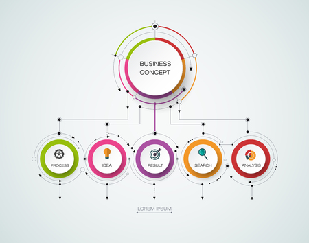 Vector infographic template with 3D paper label, integrated circles. Business concept with options. For content, diagram, flowchart, steps, parts, timeline infographics, workflow layout, chartのイラスト素材