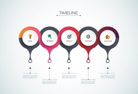 Vector infographics timeline design template with 3D paper label, integrated circles background. Blank space for content, business, infographic, diagram, digital network, flowchart, process diagram, time lineのイラスト素材
