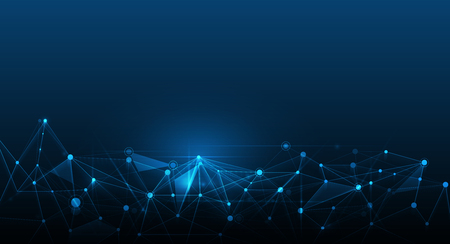 Abstract futuristic - Molecules technology with polygonal shapes on dark blue background. Illustration Vector design digital technology concept.のイラスト素材