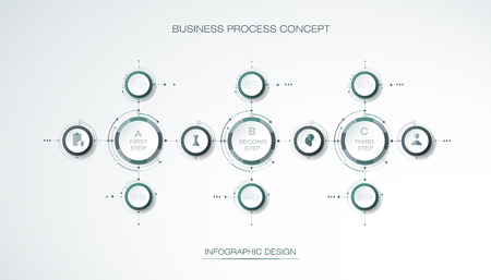 Vector Infographic 3d circle label, template design. Business concept, Infograph with 6 number options, steps or processes. Infographic element used for layout, process diagram, parts, chart, graphic, info graphのイラスト素材