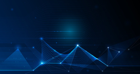 Abstract futuristic - Molecules technology with linear and polygonal pattern shapes with mesh lines and bright glitter on dark blue background. Illustration Vector design digital technology conceptのイラスト素材