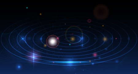 Illustration abstract Galaxy background with mesh lines and bright glitter. Vector design abstract technology, communication, futuristic, hi-tech digital concept on dark blue backgroundのイラスト素材