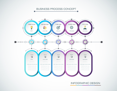 Vector Infographic label design with icons and 5 options or steps. Infographics for business concept. Can be used for presentations banner, workflow layout, process diagram, flow chart, info graph
のイラスト素材