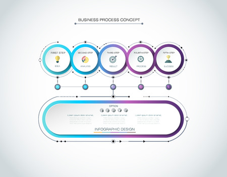 Vector Infographic 3d circle label, template design. Business concept, Infograph with 5 number options, steps or processes. Infographic element used for layout, process diagram, parts, chart, graphic, info graphのイラスト素材