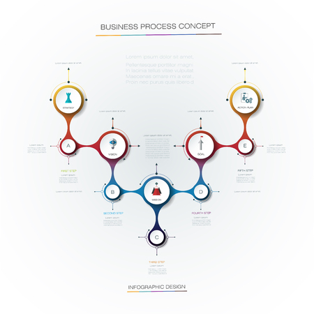 Vector infographics timeline design template with 3D paper label, integrated circles background.のイラスト素材