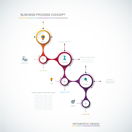 Vector infographics timeline design template with 3D paper label, integrated circles background.のイラスト素材
