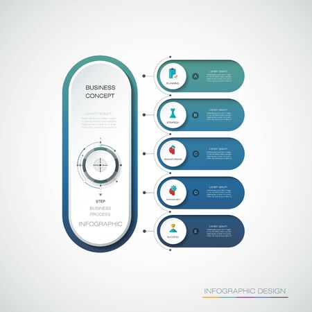 Vector Infographic 3d circle label, template design. Business planning concept, Infograph with 5 number options, steps or processes.のイラスト素材