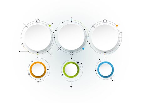 Vector abstract molecules with 3D paper label, integrated circles.のイラスト素材