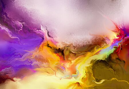Abstract colorful oil painting on canvas texture. Hand drawn brush stroke, oil color paintings background. Modern art oil paintings with yellow, red color. Abstract contemporary art for background.の写真素材