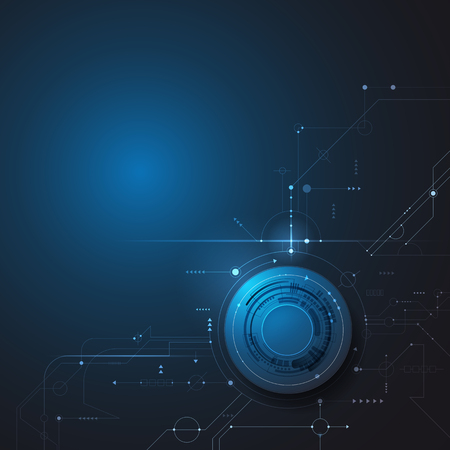 Vector illustration design, digital eyeball and line on circuit board. High tech computer, science technology. Abstract futuristic communication concept. Dark blue color backgroundのイラスト素材