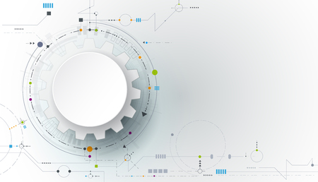 Vector illustration gear, wheel and circuit board, Hi-tech digital technology and engineering, Modern digital telecoms technology concept. Abstract futuristic on light blue color backgroundのイラスト素材