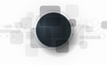Vector  illustration abstract futuristic, circuit board on light gray background, Modern hi-tech digital technology concept. Blank black 3d paper circle label for your content, business,  engineering, web design
のイラスト素材