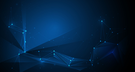 Illustration Abstract Molecules with Lines, Geometric, Polygon, Triangle pattern. Vector design network communication technology on dark blue background. Futuristic- digital science technology conceptのイラスト素材