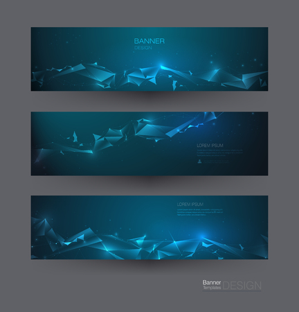 Vector banners set. Circuit board and hexagons background. Vector abstract design network communication background. Futuristic digital science technology concept for web banner template or brochureのイラスト素材