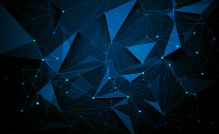 Vector 3D Illustration Geometric, Polygon, Line,Triangle pattern shape with molecule structure. Polygonal with dark blue background. Abstract science, futuristic, network connection conceptのイラスト素材