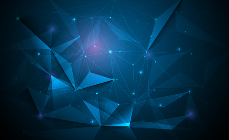 Vector 3D Illustration Geometric, Polygon, Line,Triangle pattern shape with molecule structure. Polygonal with yellow, green, blue background. Abstract science, futuristic, network connection conceptのイラスト素材