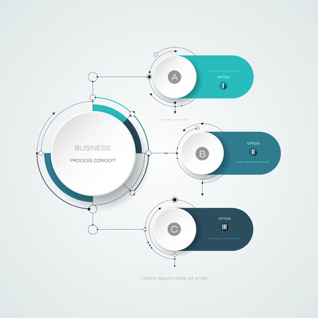 Vector illustration information with circle label background. Use for data presentation, brochure, banner template, graph or chart, step diagram. Infographic layout and symbol business concept.のイラスト素材