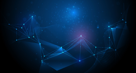 Abstract futuristic, Molecule technology with polygonal pattern with mesh lines and bokeh on dark blue background. Vector molecular and dna structure design. Illustration technology, science conceptのイラスト素材