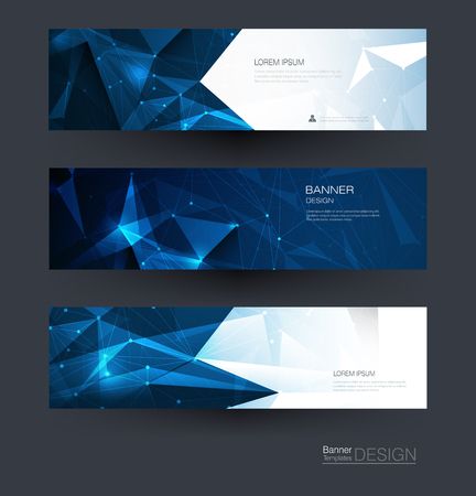 Vector polygon banner set. Polygonal or low poly pattern background. Illustration abstract layout, label design. Futuristic digital technology concept for business, web, template or brochureのイラスト素材