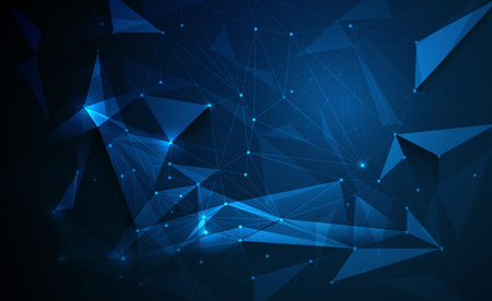 Illustration Abstract Molecules with Circles, Lines, Geometric, Polygon, Triangle pattern. Vector design network communication technology on dark blue background. Futuristic- digital science technology conceptのイラスト素材
