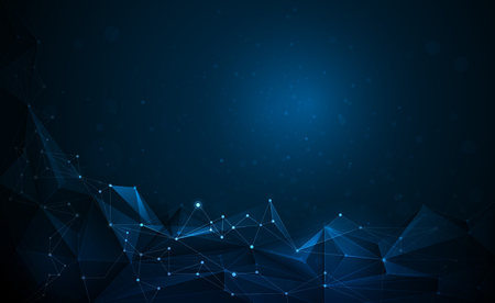Vector 3D Illustration Geometric, Polygon, Line,Triangle pattern shape with molecule structure. Polygonal with dark blue background. Abstract science, futuristic, network connection conceptのイラスト素材