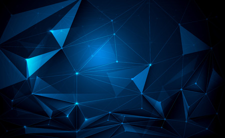 Vector 3D Illustration Geometric, Polygon, Line,Triangle pattern shape with molecule structure. Polygonal with blue purple, yellow background. Abstract science, futuristic, network connection conceptのイラスト素材