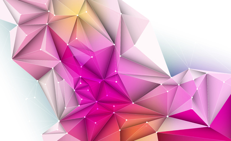 Vector 3D Illustration Geometric, Polygon, Line,Triangle pattern shape with molecule structure. Polygonal with blue purple, red background. Abstract science, futuristic, network connection conceptのイラスト素材