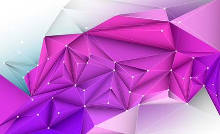 Vector 3D Illustration Geometric, Polygon, Line,Triangle pattern shape with molecule structure. Polygonal with blue purple, red background. Abstract science, futuristic, network connection conceptのイラスト素材
