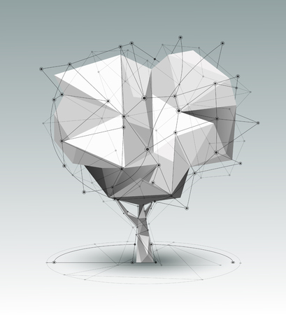 Abstract Molecules with line, node, geometric, low poly tree, polygon and triangle. Vector design network connection technology on bright light gray background. Futuristic, science, network technology conceptのイラスト素材