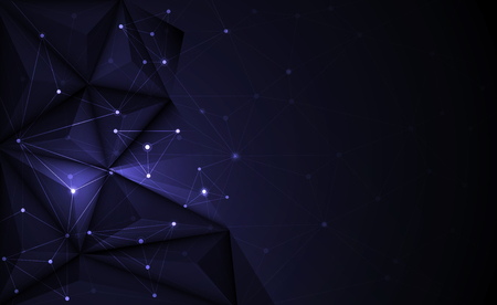 Vector 3D Illustration Geometric, Polygon, Line,Triangle pattern shape with molecule structure. Polygonal with dark blue background. Abstract science, futuristic, network connection conceptのイラスト素材