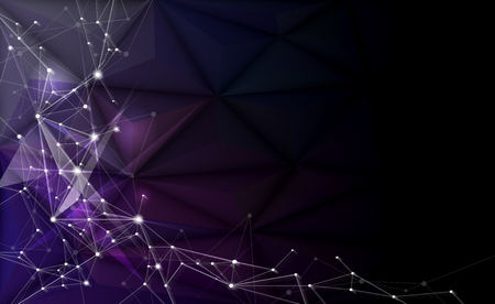 Illustration Abstract Molecules with Circles, Lines, Geometric, Polygon, Triangle pattern. Vector design network communication technology on dark blue background. Futuristic- digital science technology conceptのイラスト素材