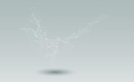 Abstract Molecules with line, node, geometric, low poly, polygon and triangle. Vector design network connection technology on bright gray background. Futuristic, science,  network technology conceptのイラスト素材