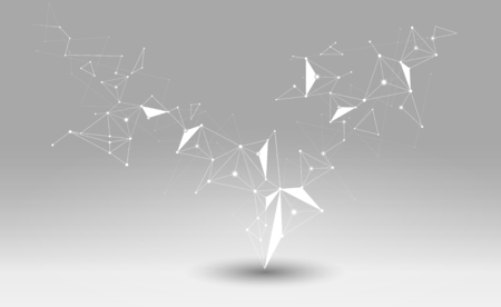 Abstract Molecules with line, node, geometric, low poly, polygon and triangle. Vector design network connection technology on bright gray background. Futuristic, science,  network technology conceptのイラスト素材