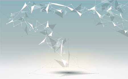 Abstract Molecules with line, node, geometric, low poly, polygon and triangle. Vector design network connection technology on bright gray background. Futuristic, science,  network technology conceptのイラスト素材