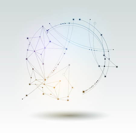 Abstract Molecules with line, node, geometric, low poly, polygon and triangle. Vector design network connection technology on bright gray background. Futuristic, science,  network technology conceptのイラスト素材