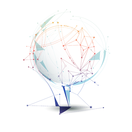Abstract Molecules with line, node, geometric, low poly, polygon and triangle. Vector design network connection technology on bright gray background. Futuristic, science,  network technology conceptのイラスト素材