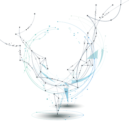 Abstract Molecules with line, node, geometric, low poly, polygon and triangle. Vector design network connection technology on bright gray background. Futuristic, science,  network technology conceptのイラスト素材