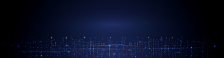 Vector illustration circuit board and hexagons background. Hi-tech digital technology and engineering, digital telecom technology concept. Abstract futuristic on dark blue color for banner backgroundのイラスト素材
