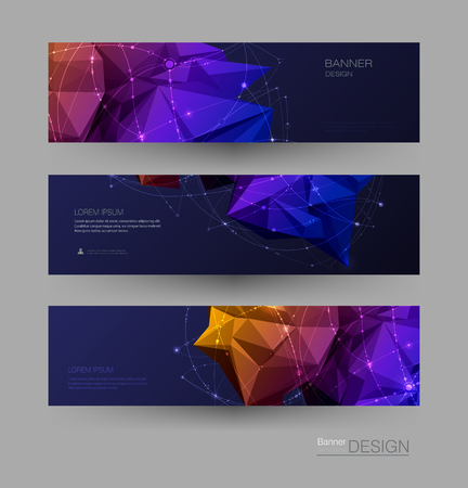 Abstract Molecules banners set with Lines,Geometric,Polygon. Vector design network communication background. Futuristic digital science technology concept for web banner template or brochureのイラスト素材