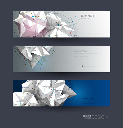 Abstract Molecules banners set with Circles,Lines,Geometric,Polygon. Vector design network communication background. Futuristic digital science technology concept for web banner template or brochureのイラスト素材