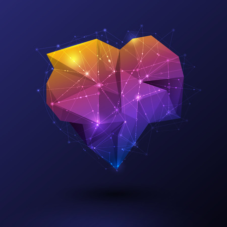 Abstract Molecules with line, node, geometric, low poly tree, polygon and triangle. Vector design network connection technology on dark blue background. Futuristic, science, network technology conceptのイラスト素材