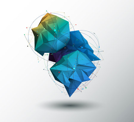 Vector 3D Illustration Geometric, Polygon, Line,Triangle pattern shape with molecule structure. Polygonal with light gray background. Abstract science, futuristic, network connection conceptのイラスト素材