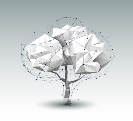 Abstract Molecules with line, node, geometric, low poly tree, polygon and triangle. Vector design network connection technology on bright gray background. Futuristic, science, network technology conceptのイラスト素材