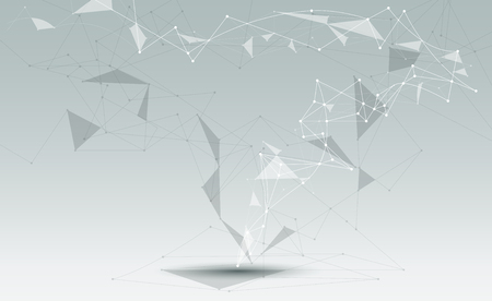 Abstract Molecules with line, node, geometric, low poly, polygon and triangle. Vector design network connection technology on bright gray background. Futuristic, science,  network technology conceptのイラスト素材