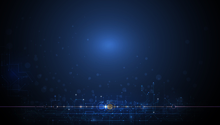 Illustration abstract background, circuit board or motherboard. Vector design for abstract technology, communication, futuristic. Hi tech digital concept on dark blue backgroundのイラスト素材